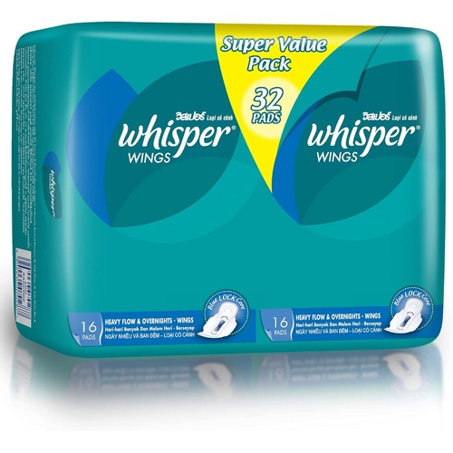 Whisper Wings Heavy Flow Pads 32pk Super Value Pack