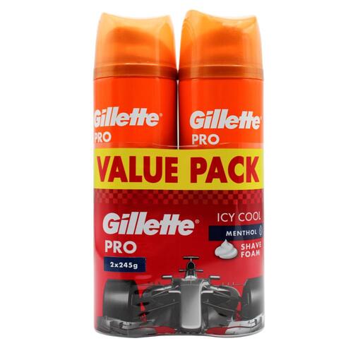Gillette Pro Icy Cool Shaving Foam Menthol 245g X 2pk