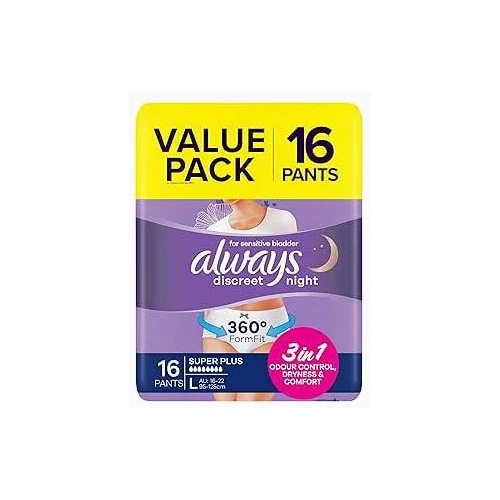 Always Discreet Pants Night Super Plus Large Waist 95–125cm Pack of 16's