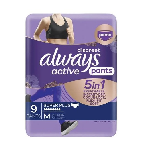 Always Discreet Pants Super Plus Size Medium 5-in-1 Protection Waist 70-100cm Pack of 9's