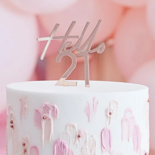 Rose Gold Acrylic Hello 21 Cake Topper