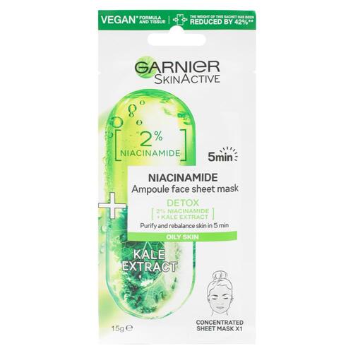 Garnier 15g Skin Active Niacinamide Ampoule Face Sheet Mask Kale Extract