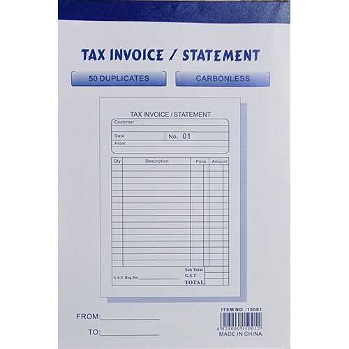Tax Invoice Statement Book Carbonless 50pgs Duplicate
