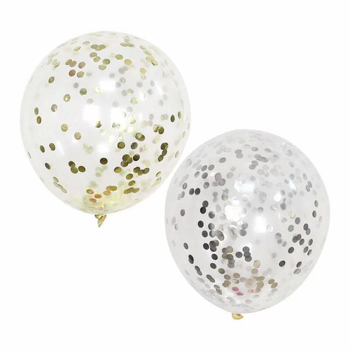 Balloons Prefilled With Gold And Silver Confetti 6pk