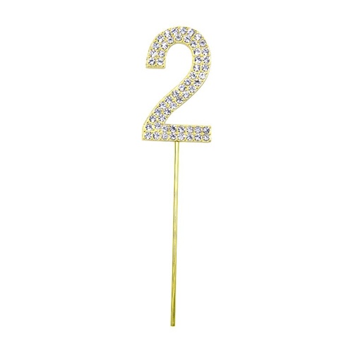 Gold Diamante Number 2 Cake Topper