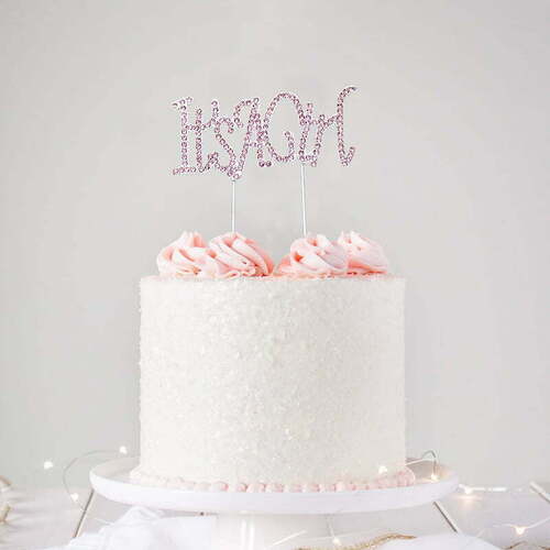 It's A Girl Diamonte Pink Cake Topper