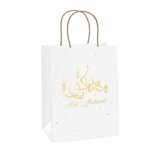 1pc Eid Mubarak Gift Paper Bag WHITE/GOLD LARGE
