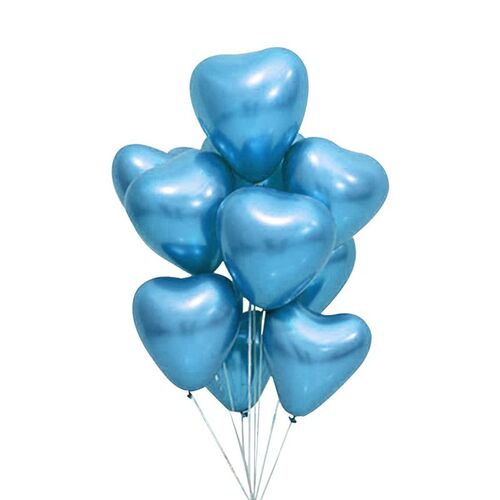 12" Chrome Blue Heart Balloons 50pk