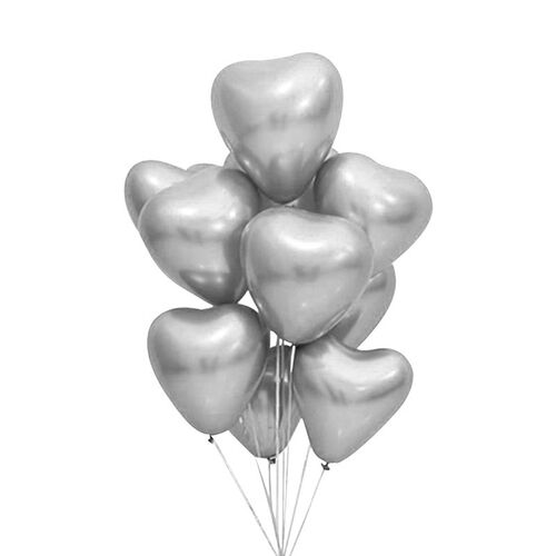 12" Chrome Silver Heart Balloons 50pk