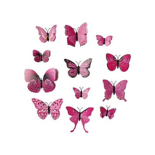 3D Pink Butterfly Decorations - Magnet 12PK