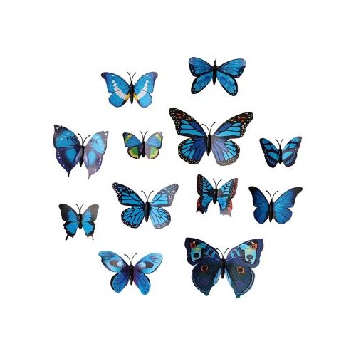 3D Blue Butterfly Decorations - Magnet 12PK