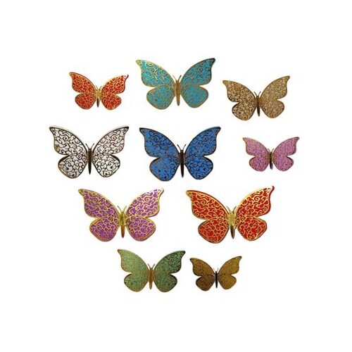 3D Butterfly Decorations-Sticker Multi Colour 12pcs/8-12cm