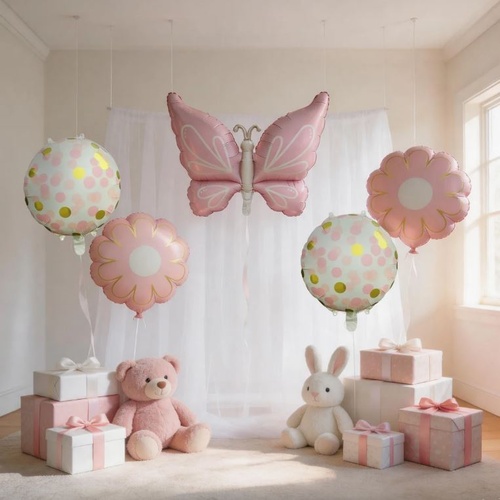 Pink Butterfly Foil Balloon 5 Piece Set