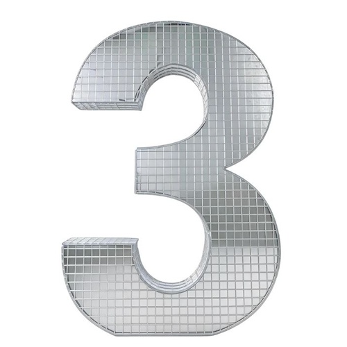 20cm Disco Number 3 Decoration Silver Mirror Party 1PC