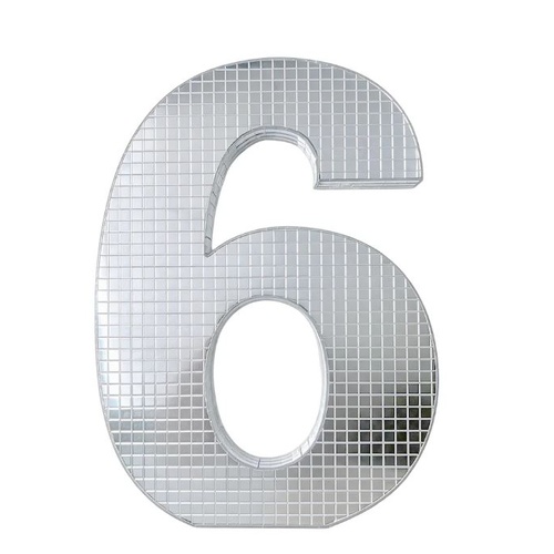 20cm Disco Number 6 Decoration Silver Mirror Party 1PC