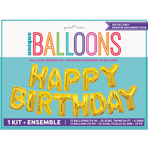 Happy Birthday Banner Gold Foil Letter Balloon Kit 35.5cm