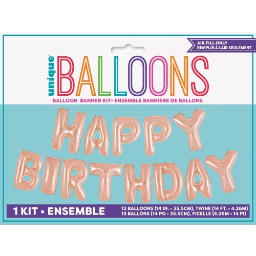 Happy Birthday Banner Rose Gold Foil Letter Balloon Kit 35.5cm