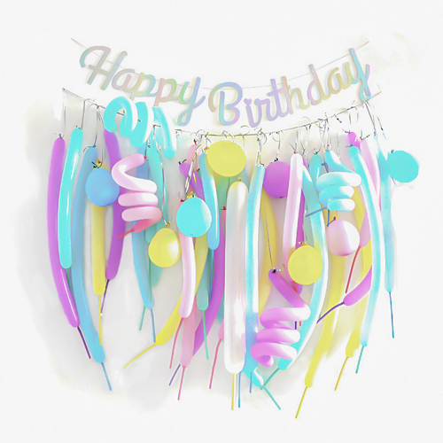 Happy Birthday Pastel Banner With Strip Balloon Set