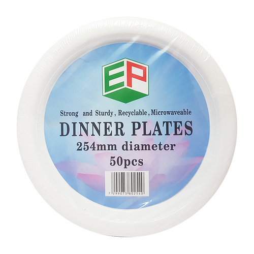 EP Dinner 10 inches Plastic Plates 254mm 50pk