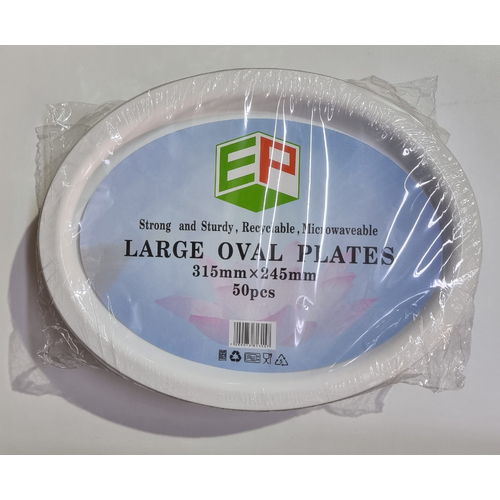 EP Large Oval Plastic Plates 315mm x 245mm 50pk