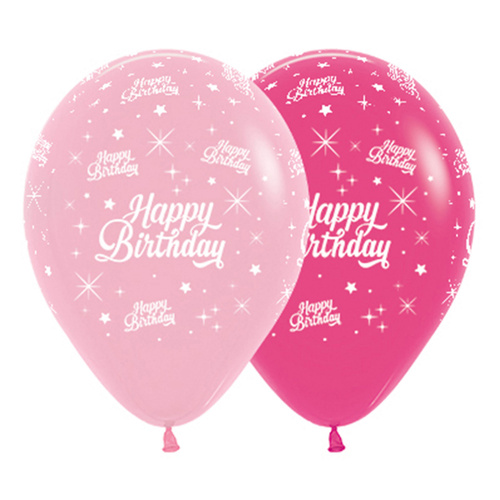30cm Happy Birthday Stars Fashion Pink & Fuchsia Assorted Latex Balloons 6 Pack