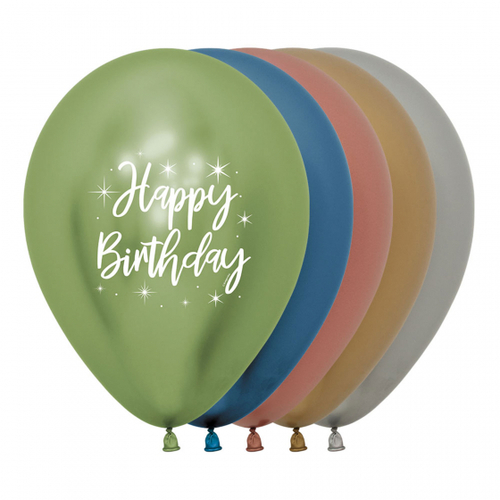 Sempertex 30cm Happy Birthday Radiant Metallic Reflex Assorted Latex Balloons 12pk