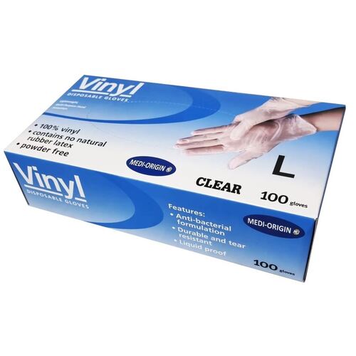 Medi-Origin Vinyl Disposable Gloves Large 100pk Powder Free