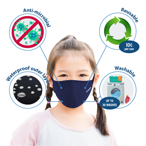 5pc Navy Blue Kids Lovercare 3 Layer Reusable Fabric Face Mask