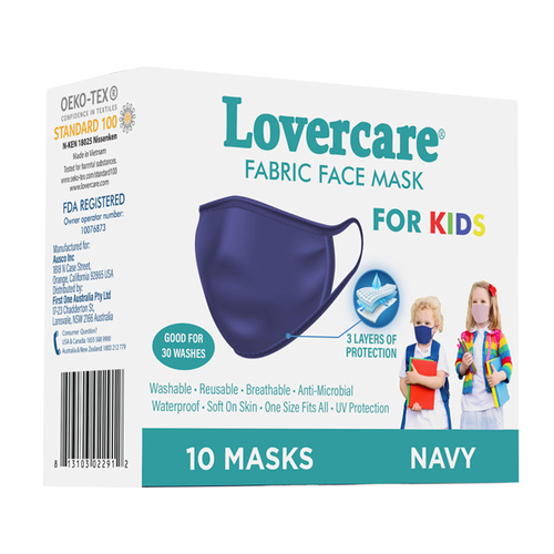 Lovercare Kids Fabric Face Mask Navy blue Reusable 3 Layers 10pc
