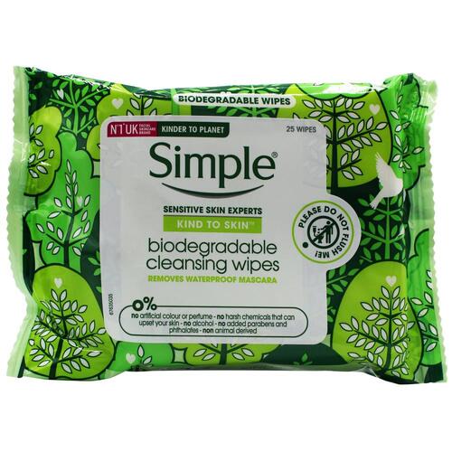 Simple Kind To Skin Face Wipes Biodegradable 25 Wipes