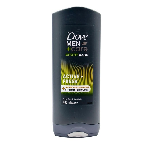 DOVE 400mL BODY FACE AND HAIR WASH MEN + CARE SPORT CARE 24 HOUR NOURISHING MICRO MOISTURE ACTIVE FRESH
