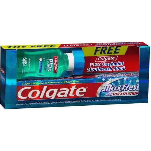 Colgate Maxfresh with Mini Breath Stripe 110g plus FREE Plax Freshmint Mouthwash 50ml
