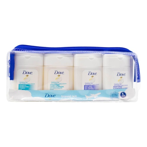 DOVE PK4 HYDRATING CARE TRAVEL KIT x1 30mL SHAMPOO x1 30mL CONDITIONER x1 30mL BODY WASH x1 30mL BODY LOTION