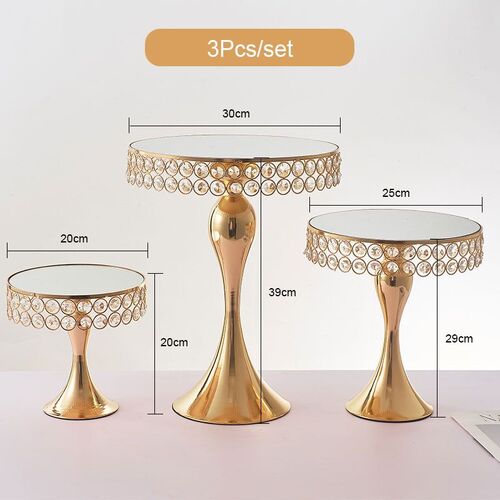 Crystal Mirror Cake Stand Gold 3pcs