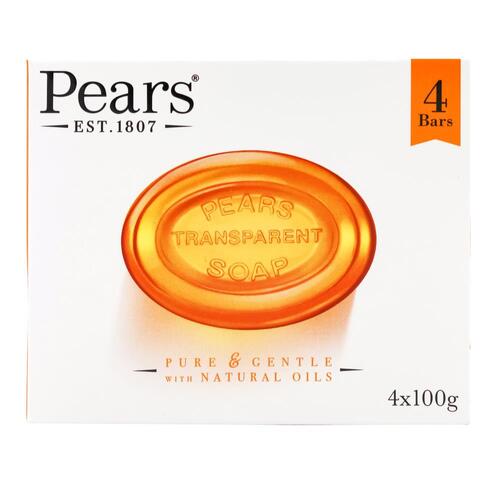 PEARS 4 x 100g TRANSPARENT SOAP BAR PURE & GENTLE With Natural Oil EXTRACTS