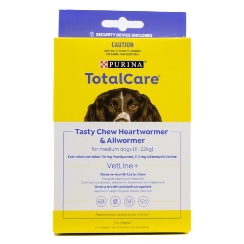 Purina TotalCare Heartwormer & Allwormer Medium Dogs 11–22kg 3 Chews