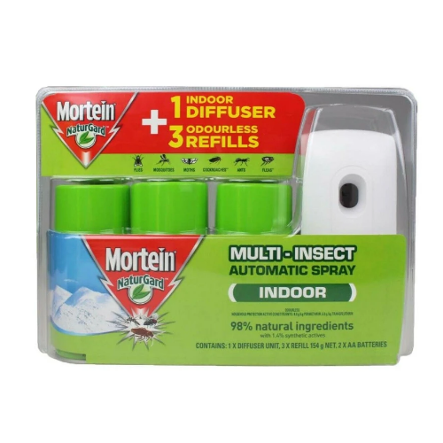 Mortein PK3 X 154g Naturgard INDOOR Multi - Insect Automatic Spray System Odourless