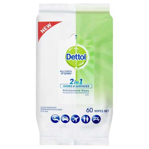Dettol 2 in 1 Hands and Surfaces Antibacterial wipes 60pk