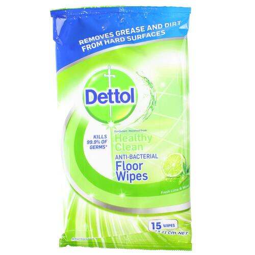 Dettol Floor Wipes Anti-bacterial Fresh Lime Mint 27cm X 21cm 15pk