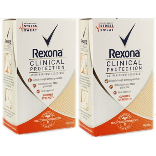 2x Rexona Clinical Protection Anti-Perspirant Deodorant Summer Strength 45ml