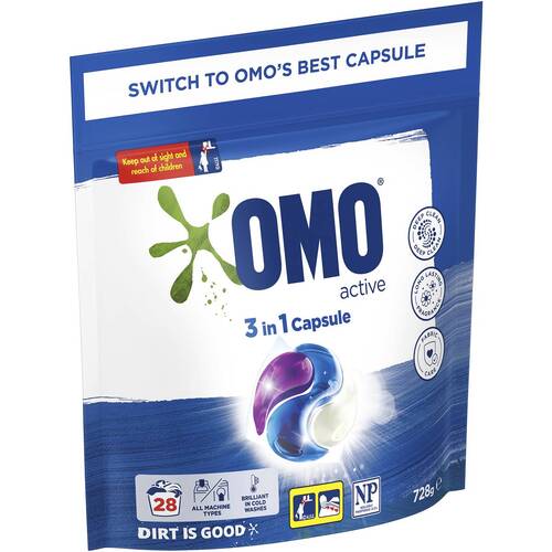 Omo Liquid 3 In 1 Capsule Front & Top Sensitive Loader 28pk