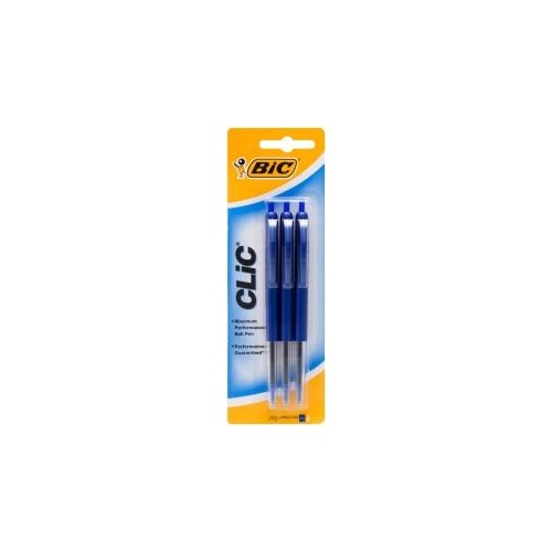 BIC Clic Ball Point Pen Blue 3 Pack