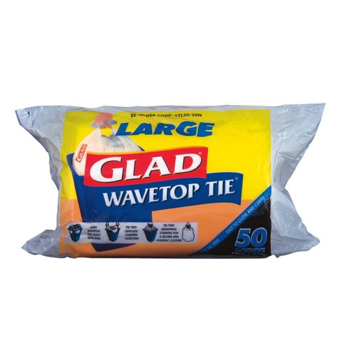 Glad Wavetop Tie Garbage Bags Large 50pk