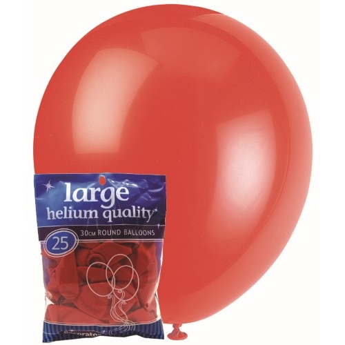 25pk Large Bright Red Round Balloons 30cm