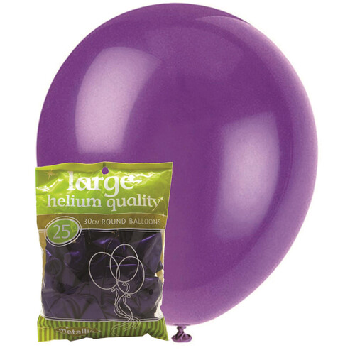 25pk Large Metalic Purple  Round Balloons 30cm