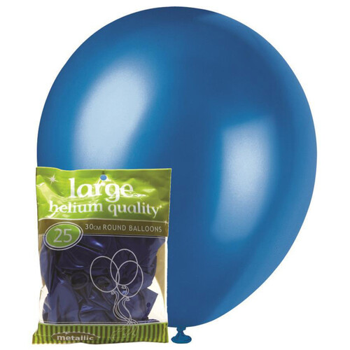 25pk Metallic Blue Latex Balloons 30cm 