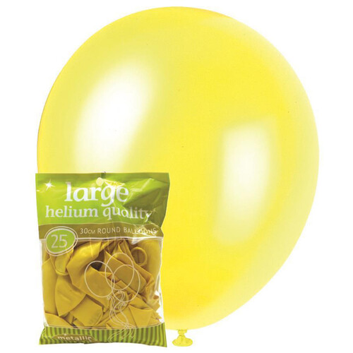 25pk Large Metalic Yellow Round Balloons 30cm