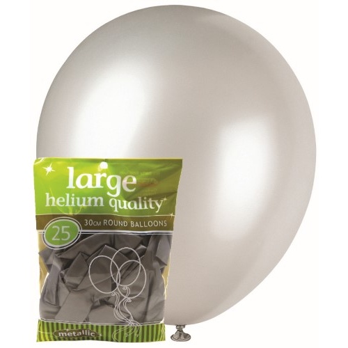 25pk Large Metallic Silver Round Balloons 30cm