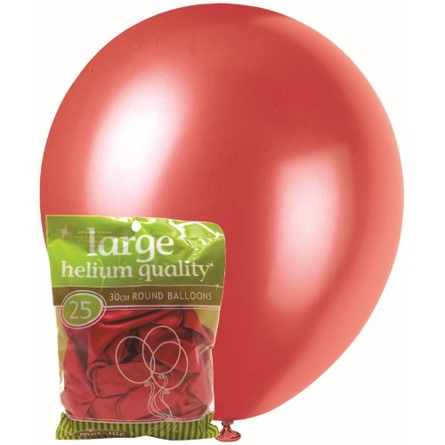25pk Large Metallic Cherry Red Round Balloons 30cm