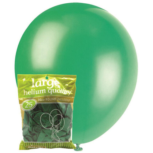 25pk Large Metalic Green Round Balloons 30cm